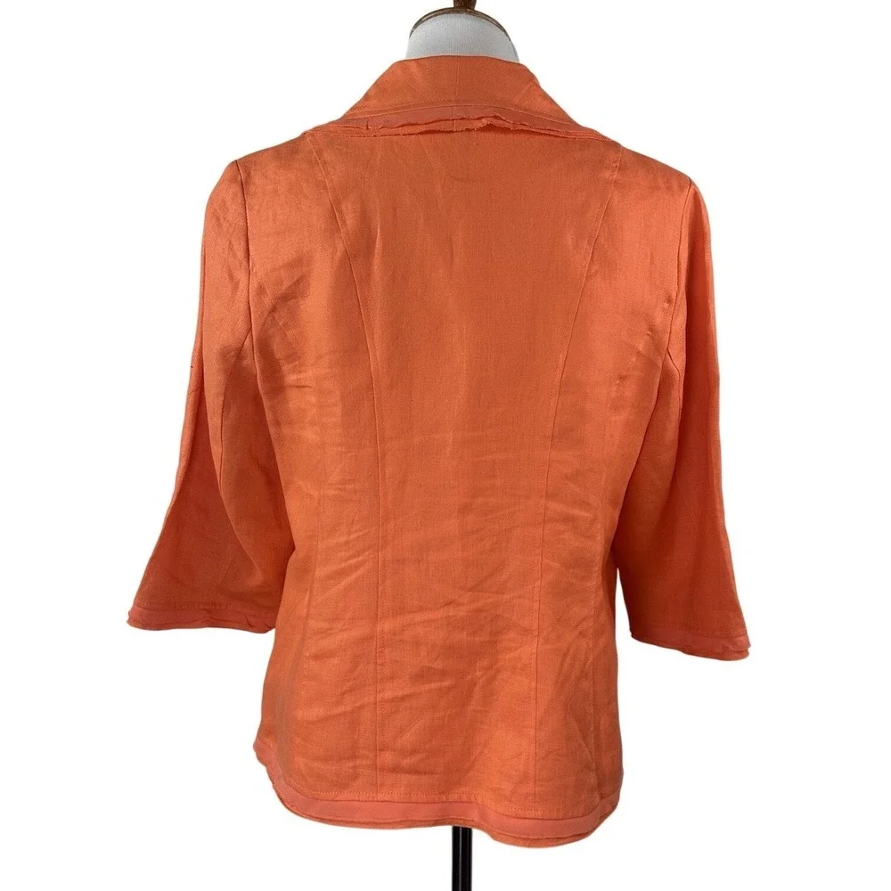 Kim‎ Rogers Petite Orange 100% Linen 3/4 Sleeve Blazer Jacket Womens PL
